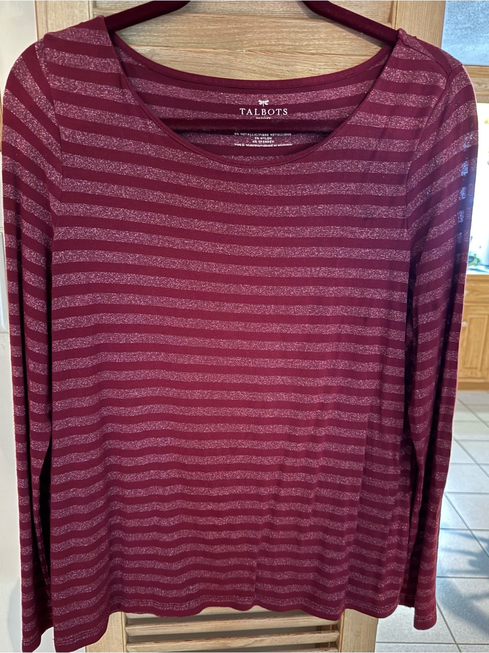 Talbots Maroon and Silver Stripe Long-Sleeve Tee